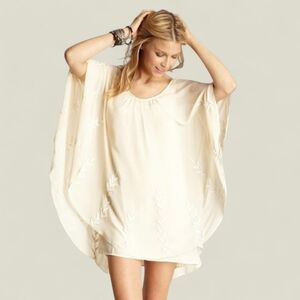 Free People Ethereal Beaded Sheer Cape Mini Dress S Cream Chiffon Boho Chic